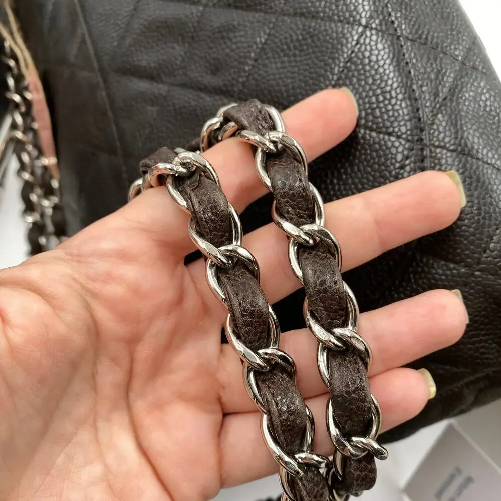 Chanel Jumbo Single Flap Caviar Bag Leather Brown Classic SHW Silver Hardware